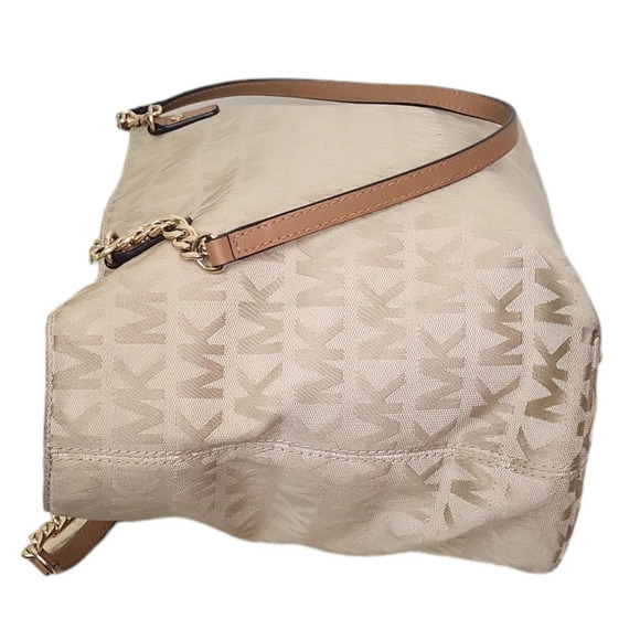 Michael Kors Beige/Cognac Signature Canvas Leather Tote - Picture 6 of 6